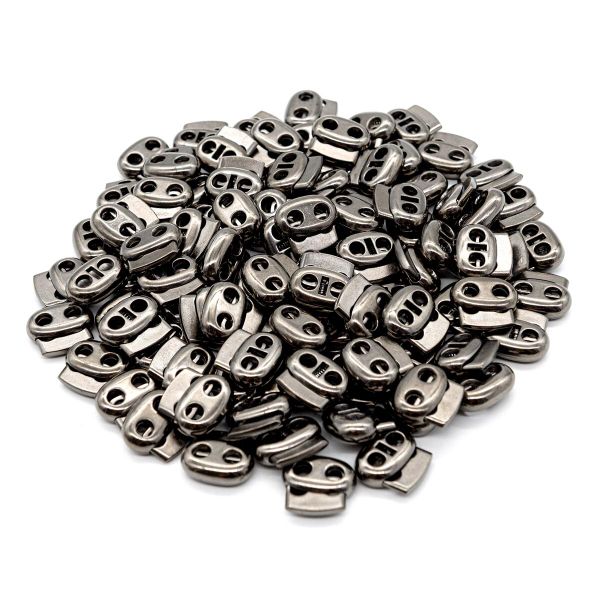 Фиксатор (зажим) для шнура пластик 2 отв., ⌀5.0 мм, 23х20 мм, плоский, под металл (черный никель), 200 шт