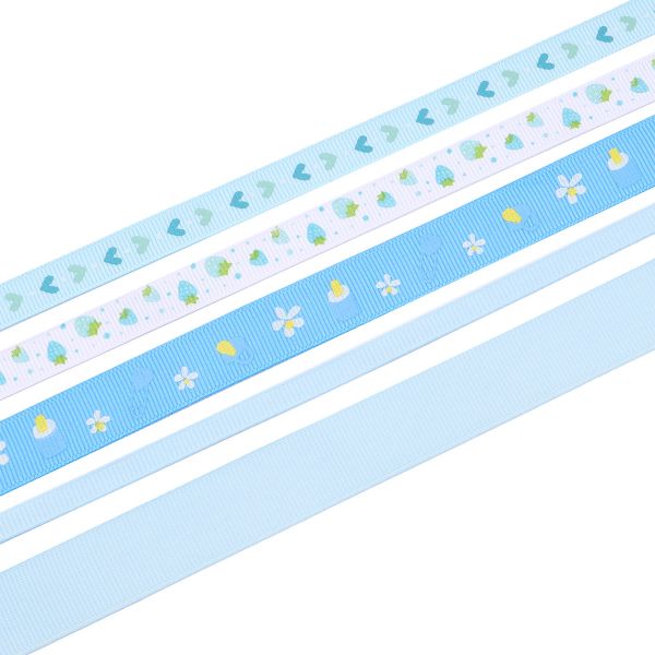 Набор репсовых лент, 5 шт, 45 м (2 шт по 18 м и 3 шт по 3 м), цвет светло-голубой