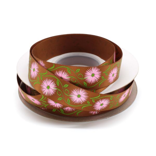 Лента атласная с надписью 20.0 мм / 22.5±1 метров, Василек, 847 коричневый, Globus