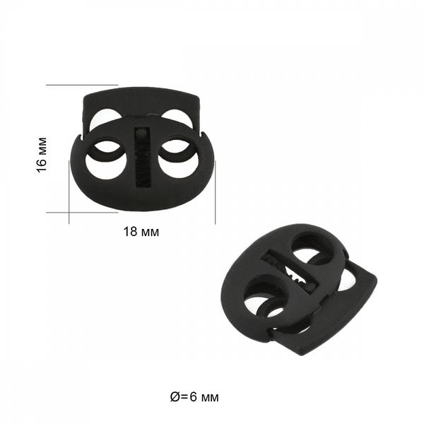 Фиксатор (зажим) для шнура металл 2 отв., 16х18 мм, (in ⌀4.7 мм), OR.0305-5353, цв.черная резина, уп. 100 шт