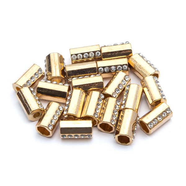 Наконечник для шнура металл цилиндр со стразами ⌀3,5/7 мм, 15,5х8,5 мм (золото), 20 шт