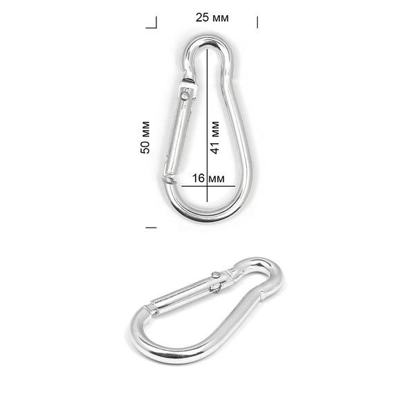 Карабин металл 41х16 мм (50х25 мм) 165165, цв. никель уп. 10 шт