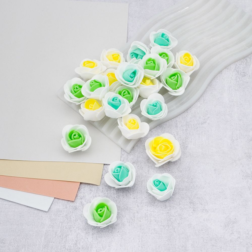 Цветочек-розочка из фоамирана 38 мм, микс №2, 3 цвета, 24 шт