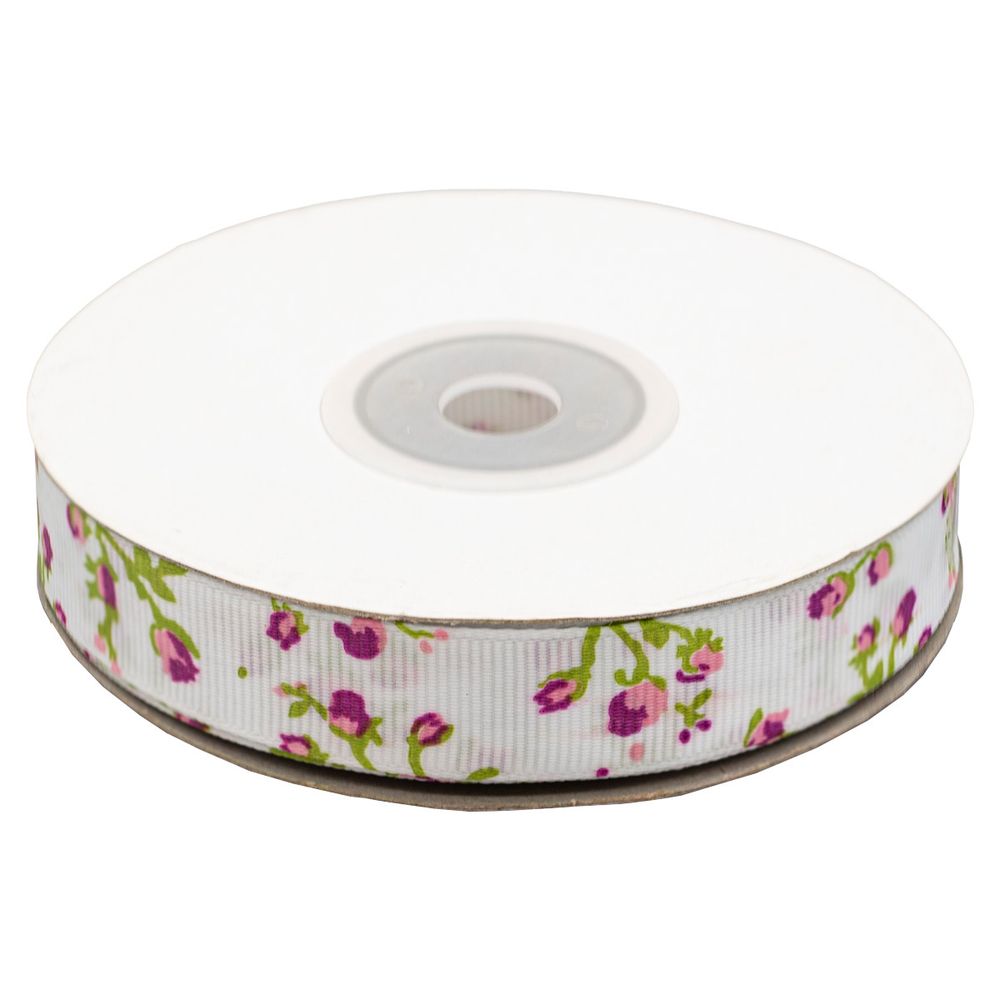 Лента репсовая (в рубчик) Розочки 1,5см*22.86 м (сиреневый)