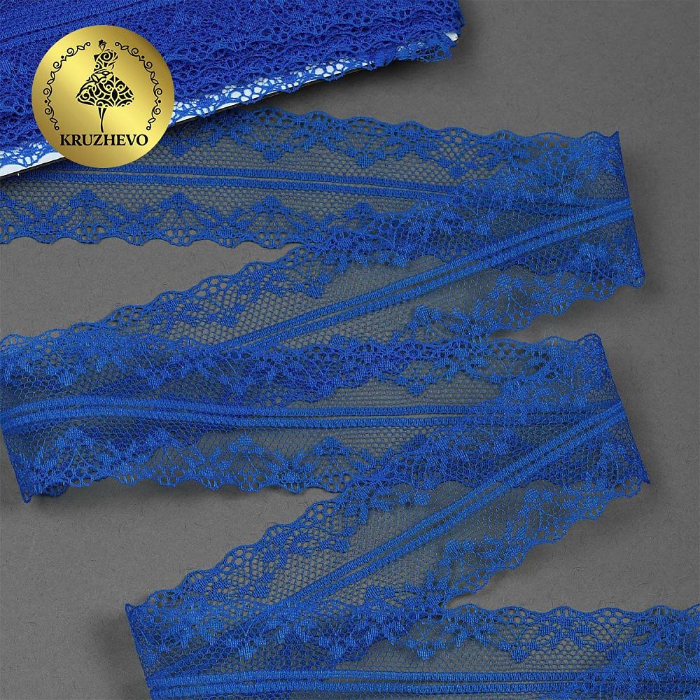 Кружево отделочное в стиле "трикотаж" 40 мм, 150-1, цв.16 синий, 9.14м