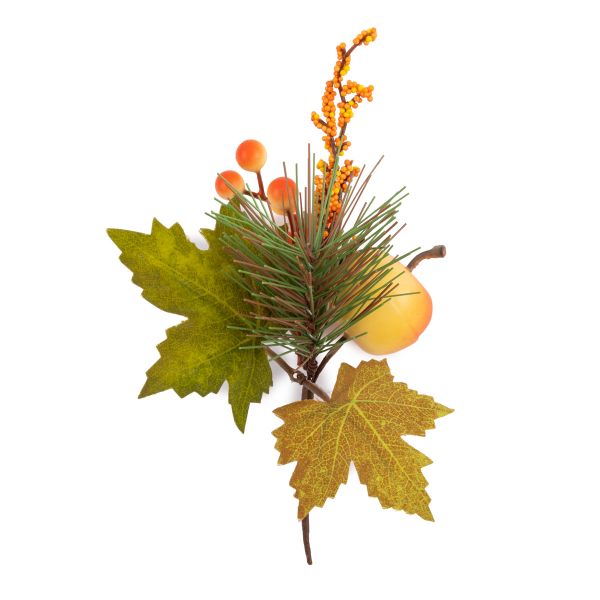 Веточка декоративная осенняя с ягодами, яблоком и хвоей 22 см, 3 шт, 01, Blumentag
