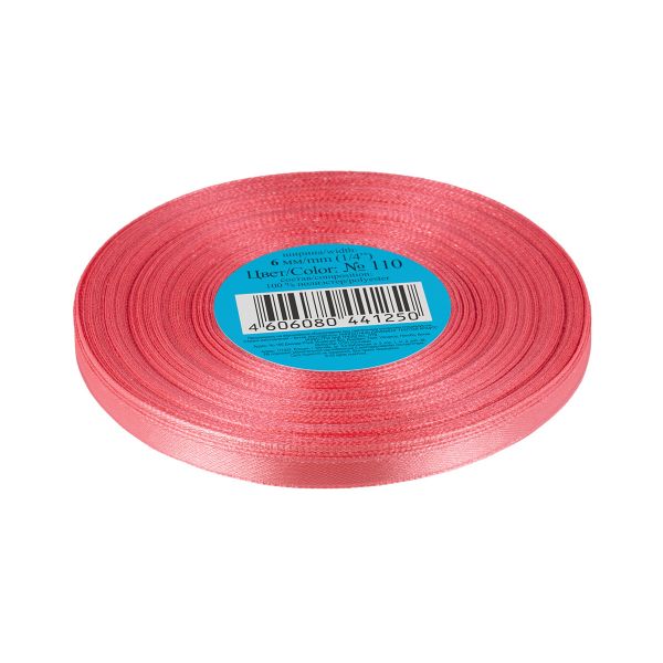Лента атласная 1-сторонняя 6.0 мм / 33±2 метра, 110 розовый, Gamma