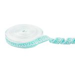 Лента (тесьма) жаккардовая 24.0 мм / 25 метров, Орнамент для северных народов, рис 9674 белый/тополевый, Gamma С3772