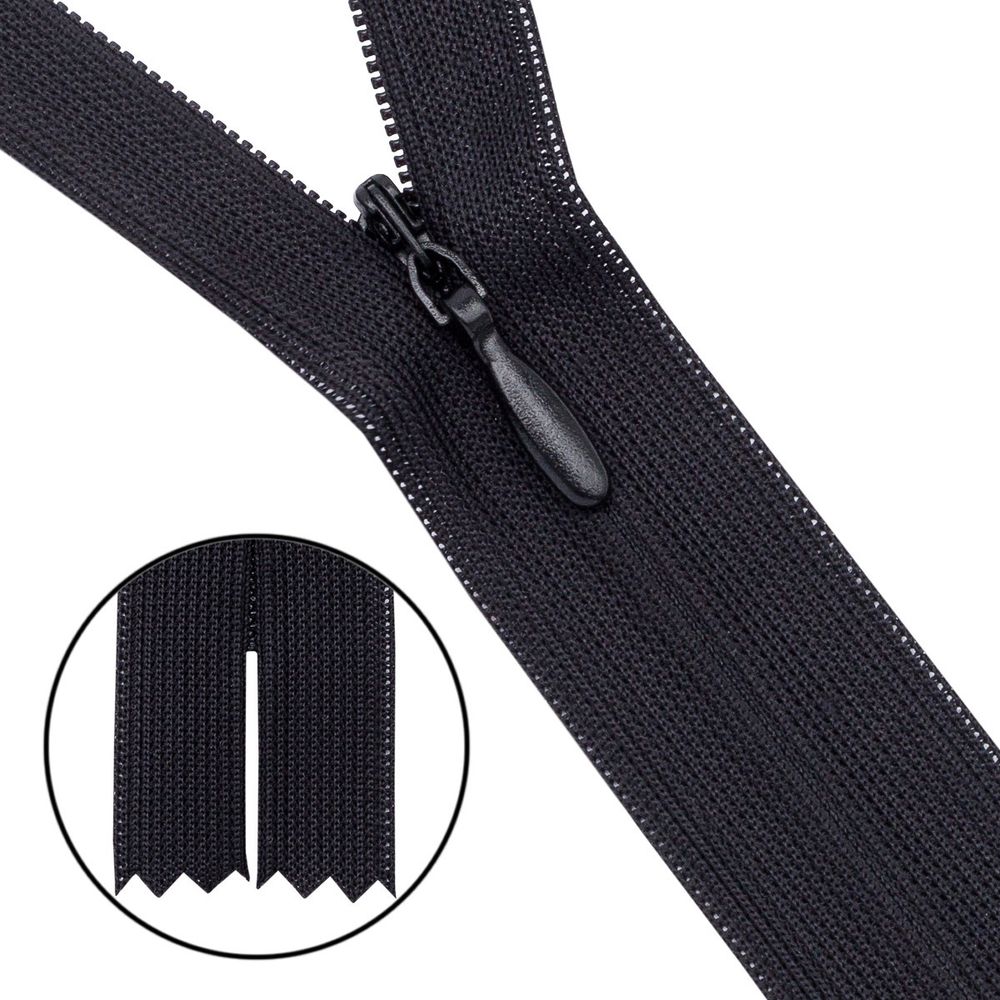 Молния потайная (скрытая) Т3 (3 мм) 1 зам., н/раз., 30 см, черн, 31250 / 30, 10 шт