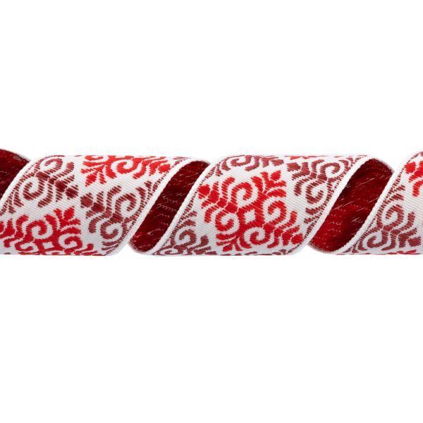 Лента (тесьма) жаккардовая 32.0 мм / 25 метров, Орнамент для северных народов, рис 9788 белый-красный-бордовый, Gamma С3774