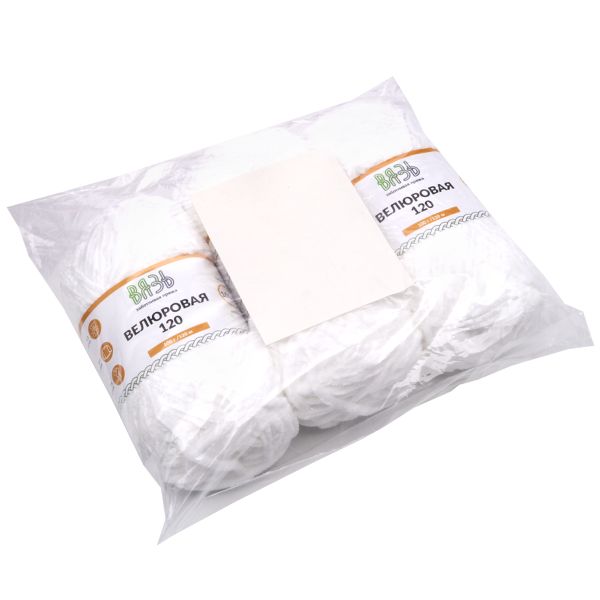 Пряжа Вязь Велюровая 120 / уп.3 мот. по 100 г, 120 м, 01 белый