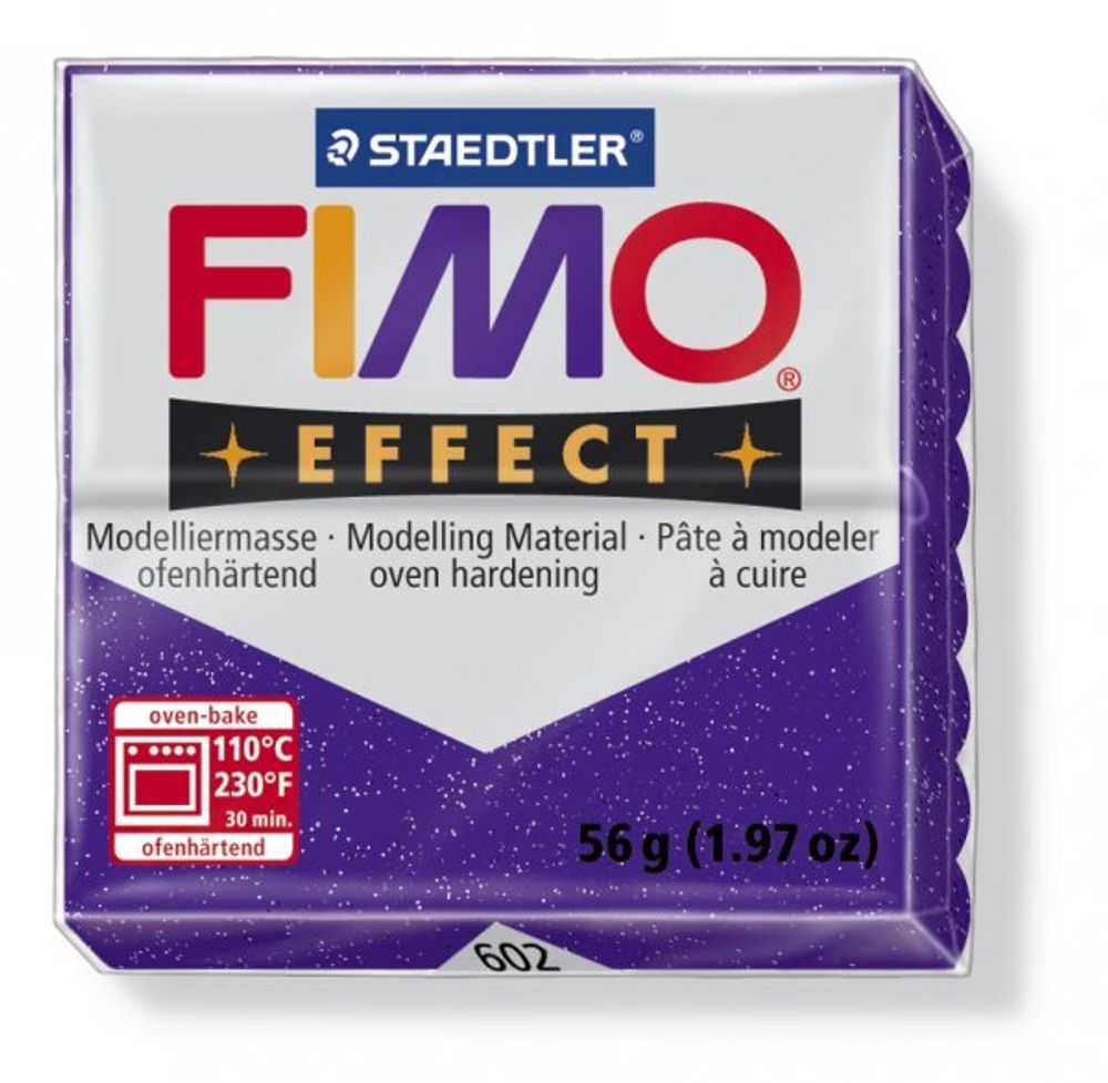 Полимерная глина Fimo Effect, запекаемая в печке, уп. 56 гр, цв. фиолетовый с блестками, 8020-602