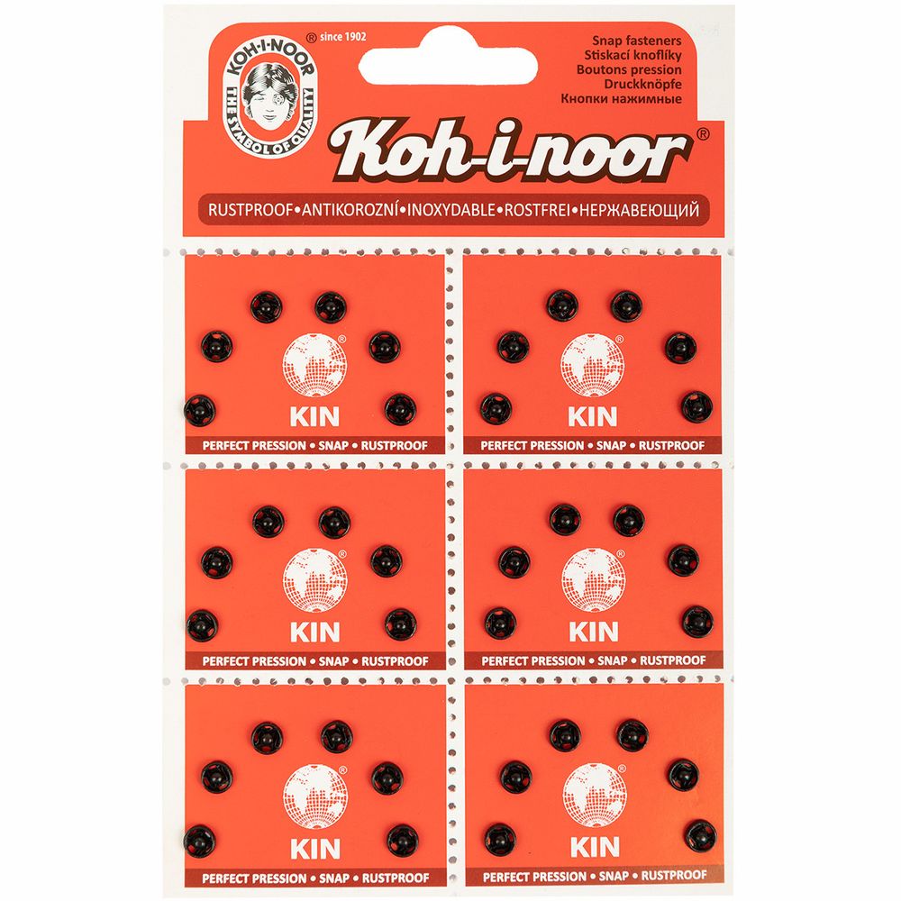 Кнопка пришивная металл ⌀6.0 мм, 6х6 шт, черный, KOH-I-NOOR 10 (KIN1000 №2/0)