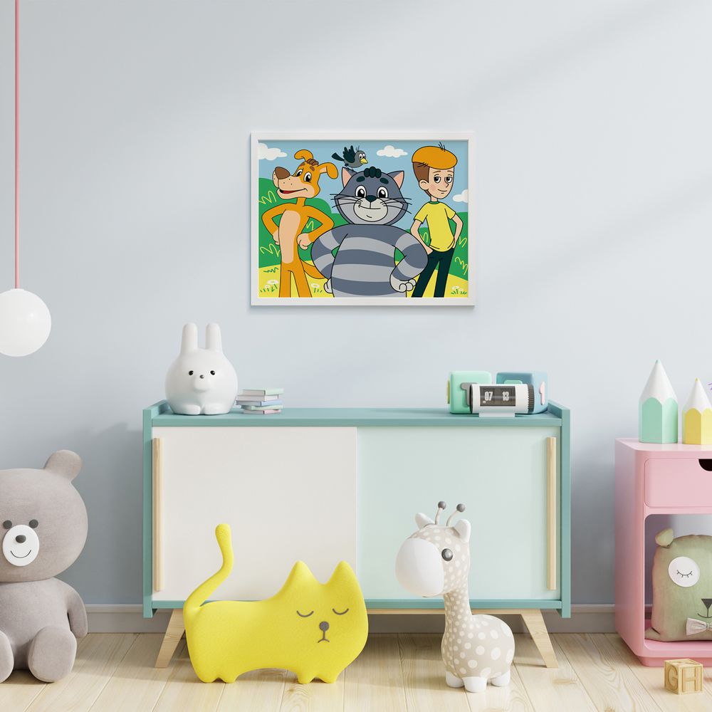 Картина по номерам Фрея, Союзмультфильм. Компания из Простоквашино, на картоне, 40х30 см