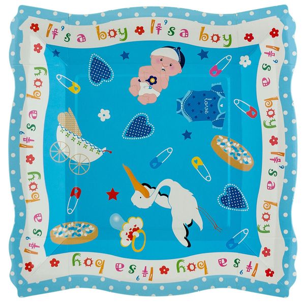 Тарелки бумажные Квадратные 6х6 шт, 02- рождение сына, Boomzee TRL-05