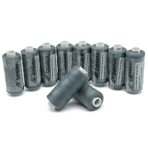 Нитки швейные бытовые Bestex 40/2, 365 м (400 ярд) / 10 кат., 317 серый джинс