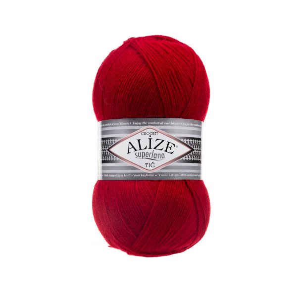 Пряжа Alize (Ализе) Superlana TIG / уп.5 мот. по 100 г, 570м, 056 красный A