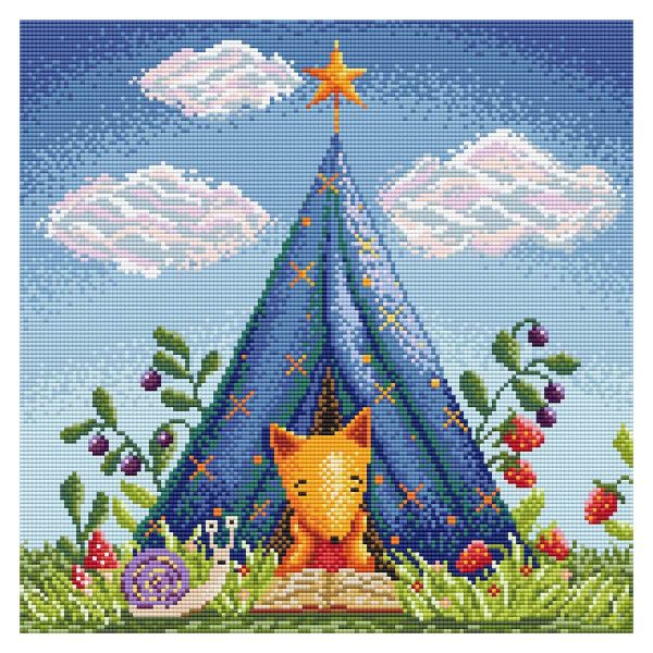 Алмазная (кристальная) мозаика Brilliart, Лисёнок в синей палатке, 38х38см