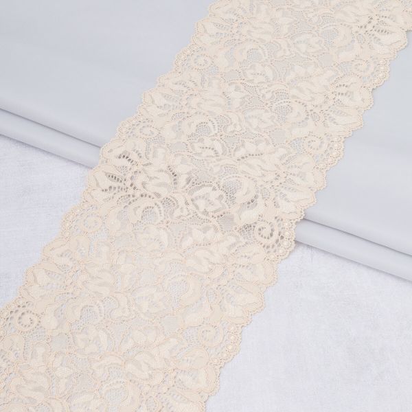 Кружево бельевое эластичное 185 мм / 10 метров, 1082, цв. 126 бежевый, 28114, Lauma