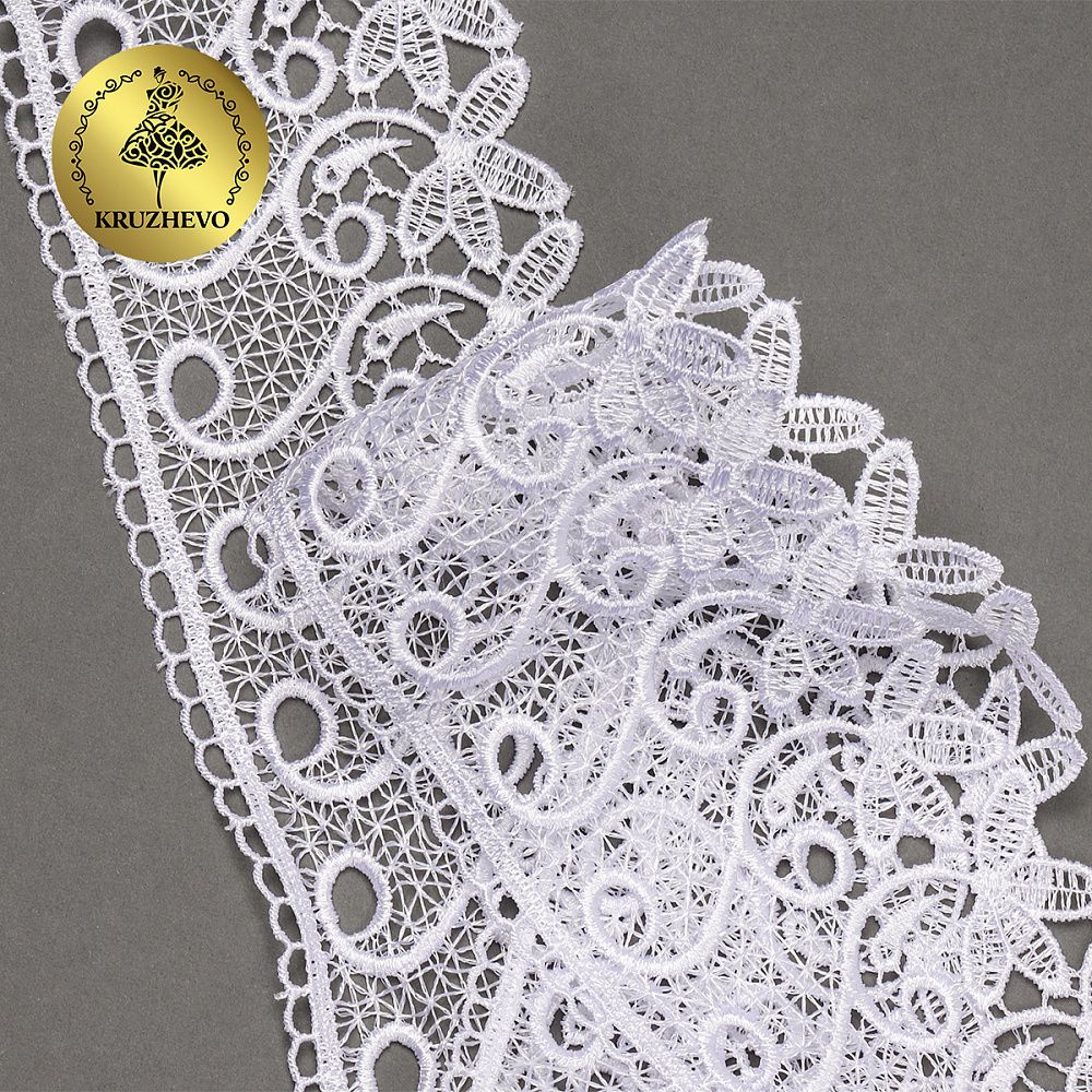 Кружево гипюр (плетёное) 70 мм, диз. 110, цв.01 белый, уп. 9 м, Kruzhevo