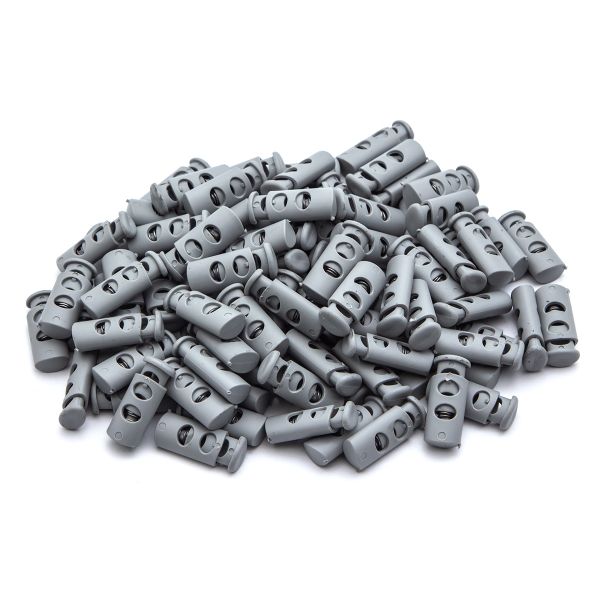 Фиксатор (зажим) для шнура пластик 2 отв., ⌀4.0 мм, 9х22 мм, цилиндр, ПП, св.серый, 100 шт