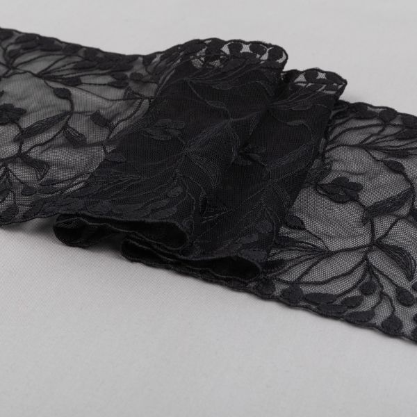 Кружево бельевое эластичное 170 мм / 3±0.2 метра, на сетке, Турция, черный, Gamma GKME-17002