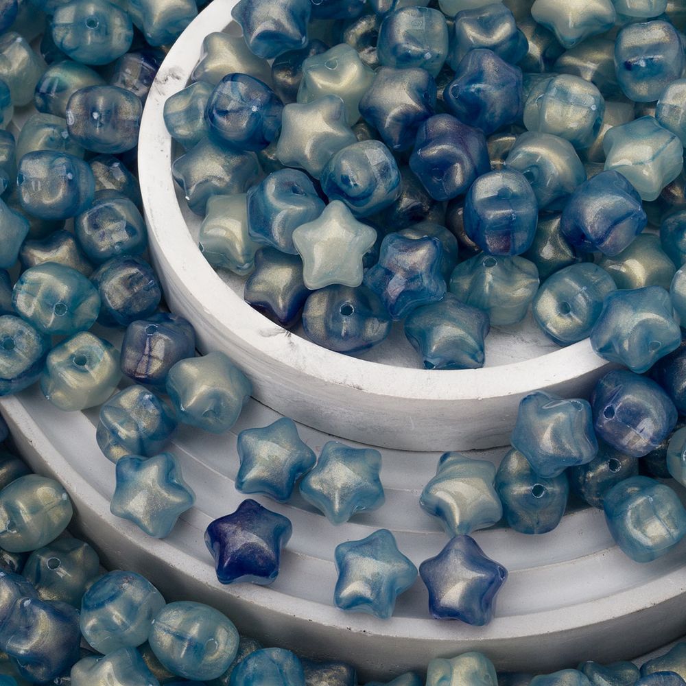 Бусины акрил 12.5х11х10.6 мм, 500 г, дымка, золот. шиммером звезда, AD004 голубой, (7748706)7557 , Astra&Craft