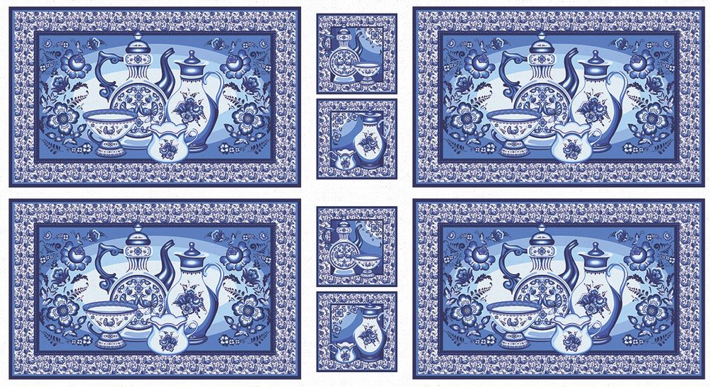 Ткань для пэчворка Peppy Лазурное чудо, рулон 112 см / 5 метров, ЛЧ-01 Панель белый/голубой, Peppy