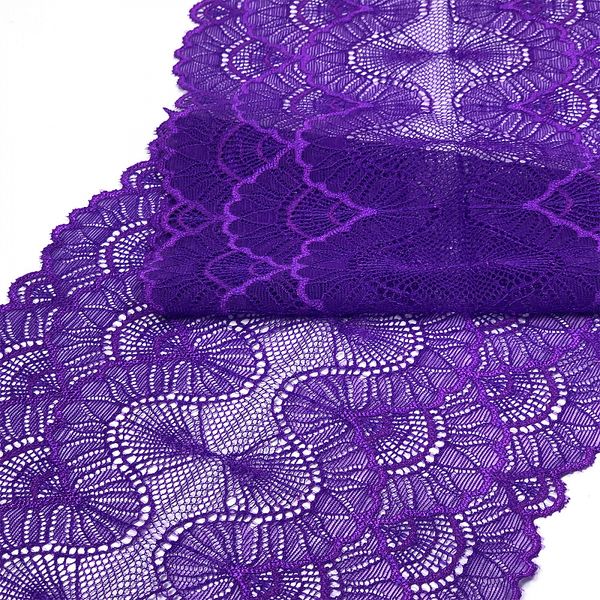 Кружево эластичное (стрейч) 8034 195мм цв.A0507 фиолетовый неон, 10 м, Kruzhevo