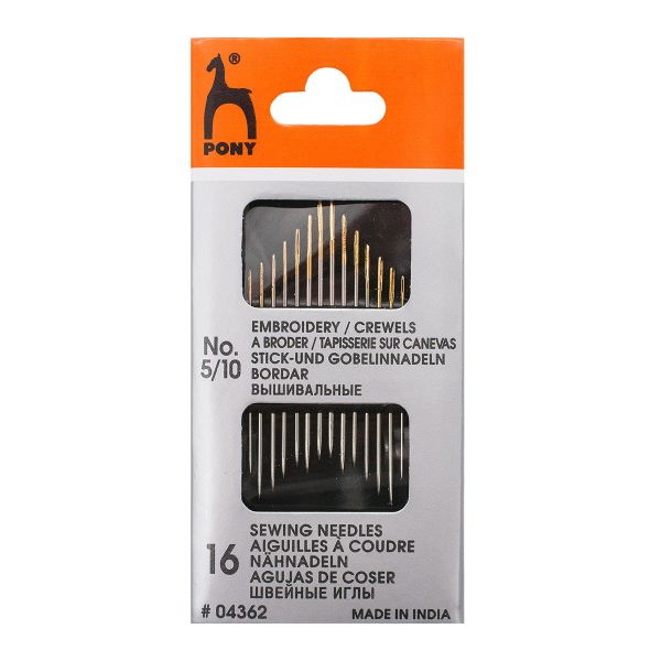 Иглы ручные для вышивания №5/10, 16 шт, Pony