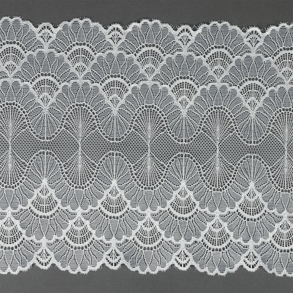 Кружево бельевое эластичное 195 мм / 10 м, цв.01 белый, Kruzhevo