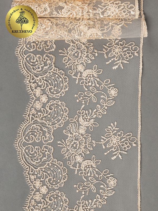 Кружево на сетке 130 мм / 9 метров, TR.BL.40466, бежевый