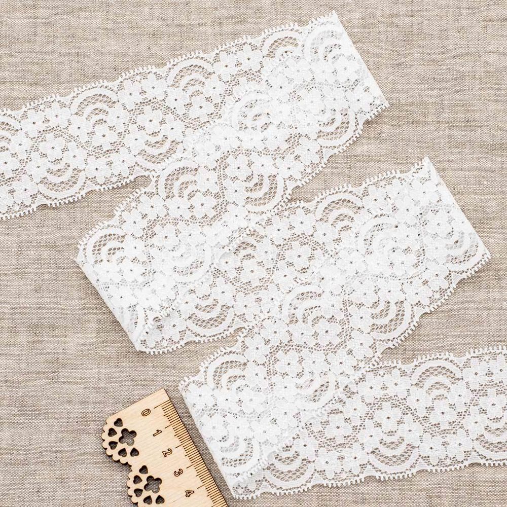 Кружево эластичное (стрейч) 52 мм, 5 м, ±4 см, белый