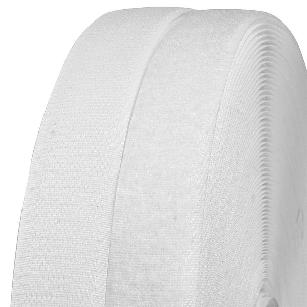 Лента контактная липучка (велкро) пришивная 30 мм / 25 метров, F101 белый, ПАРА (крючок+петля), качество 