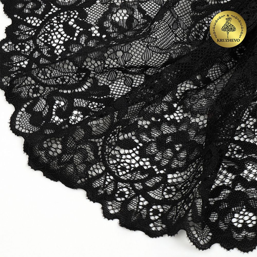 Кружево бельевое эластичное 190 мм / 10 м, 6378, цв.02 черный, Kruzhevo