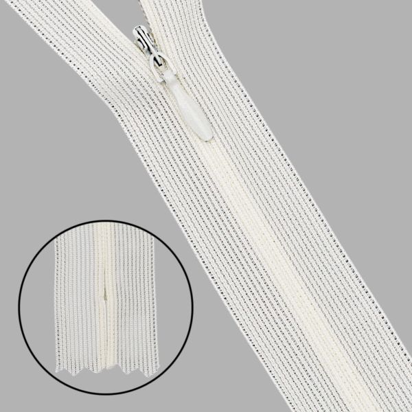 Молния потайная (скрытая) Т3 (3 мм) 1 зам., н/раз., 20 см, нейлон, 122 молочный, 102, 10 шт