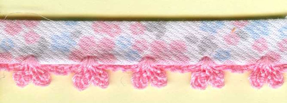 Бейка косая хлопковая с п/э с фестонным краем 10 мм, бело-розовый, 25 метров, Matsa