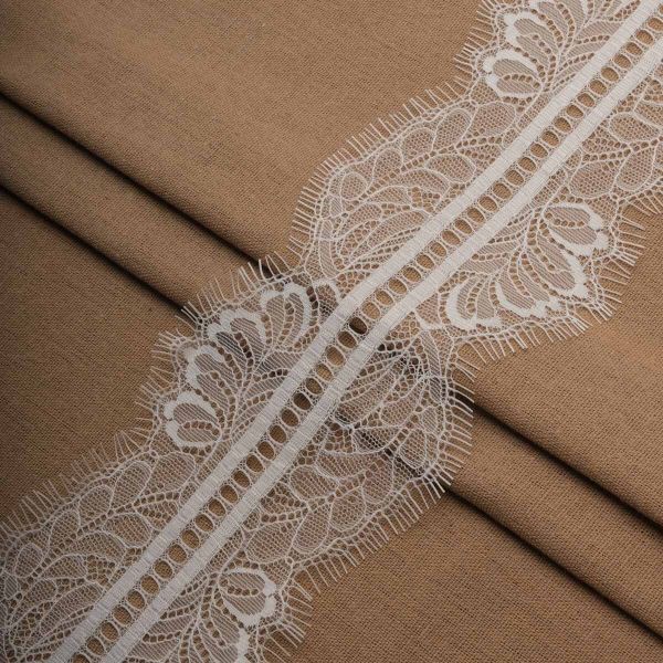 Кружево шантильи (реснички) на сетке 105 мм / 30 метров, белый, 3AR1277