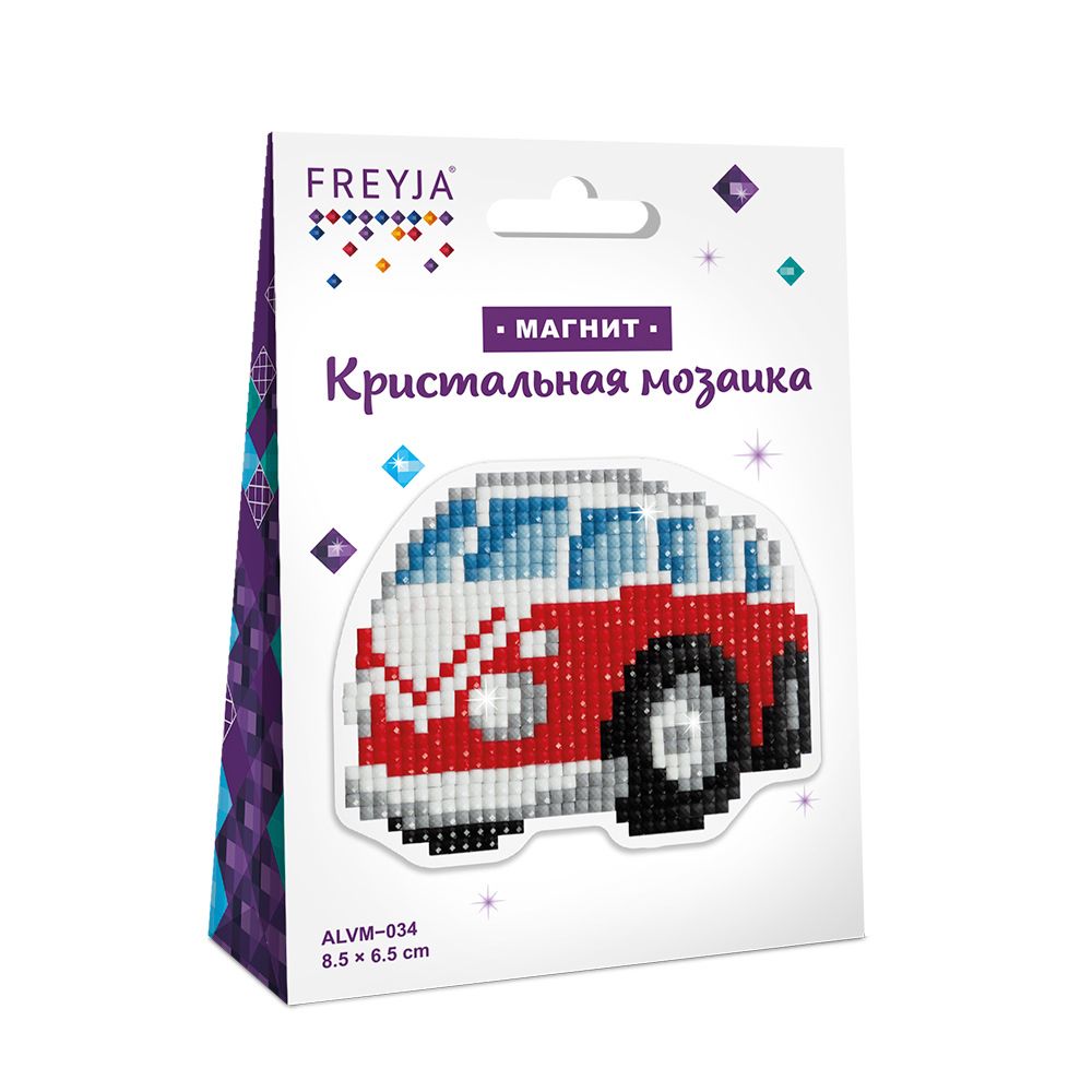 Алмазная (кристальная) мозаика Фрея, магнит Автобус, 8,5х6,5 см