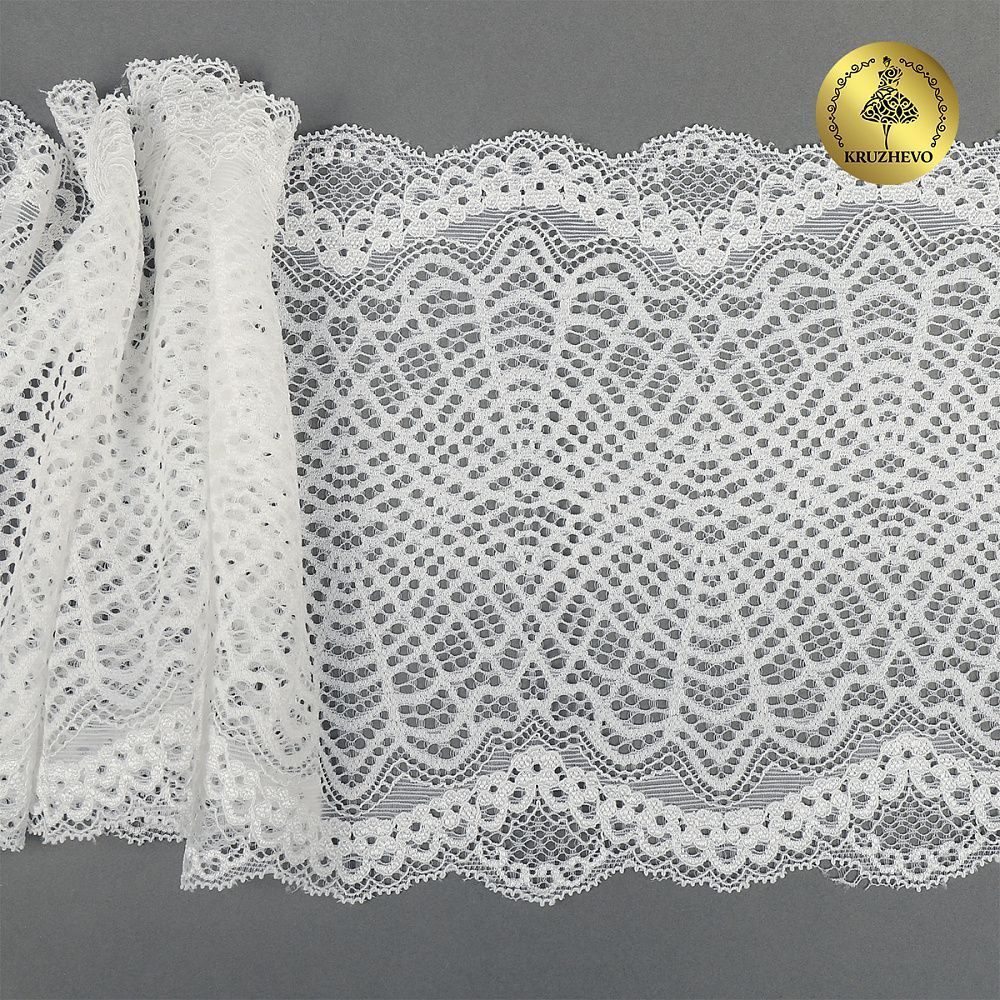 Кружево бельевое эластичное 190 мм / 3 м, 6389, цв.004 белый, Kruzhevo