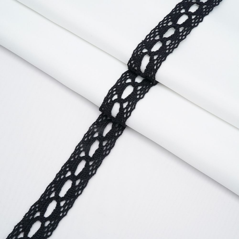 Кружево вязаное (тесьма) 20 мм, черный, 20 м