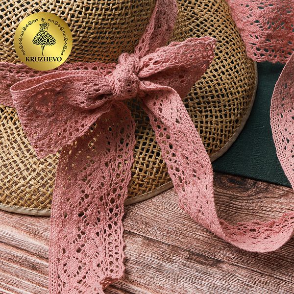Кружево вязаное (тесьма) 50 мм / 10 метров, цв.32 розовый, Kruzhevo