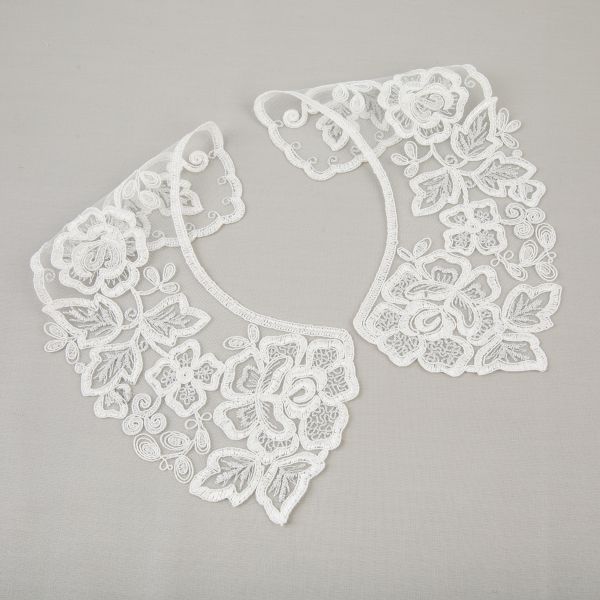 Пришивной кружевной воротник 100 мм, на сетке, 5 пар, Турция, кремовый/под серебро, Gamma VKRM-27-02