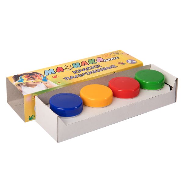 Краска пальчиковая Мазилка+ набор 4 цв.х200 мл, К3110, Аква-колор