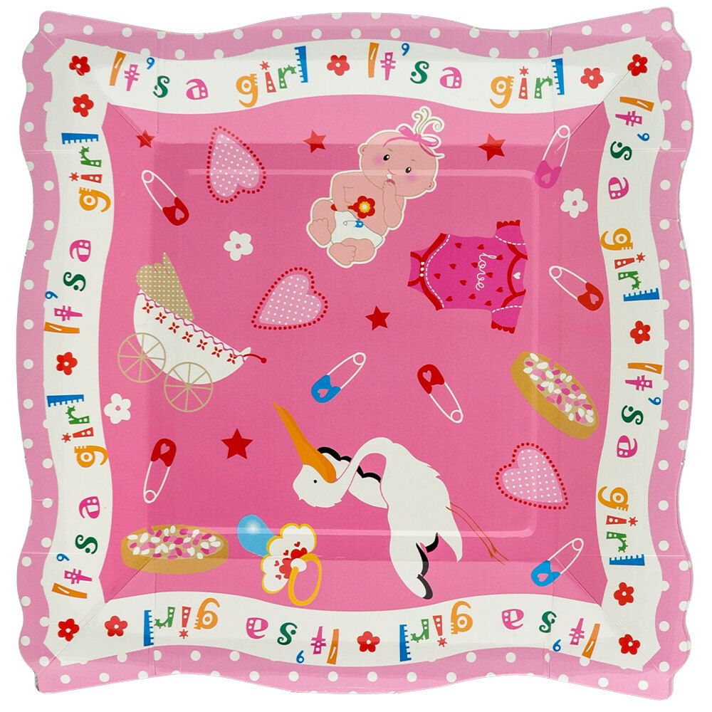 Тарелки бумажные Квадратные 6х6 шт, 01- рождение дочери, Boomzee TRL-05