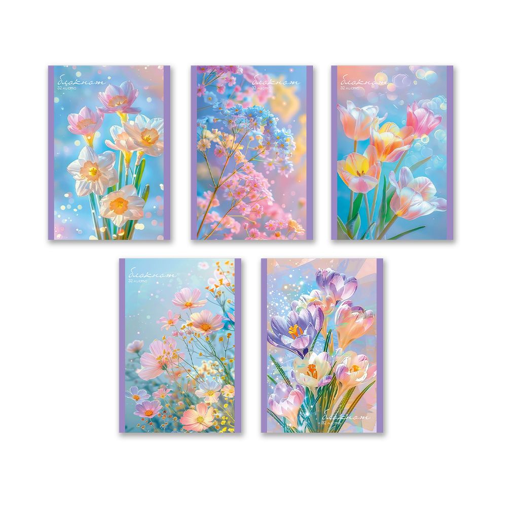 Блокнот на скобе, A6 32 л. 10 шт клетка, Весеннее вдохновение 01726, Б260 Светоч