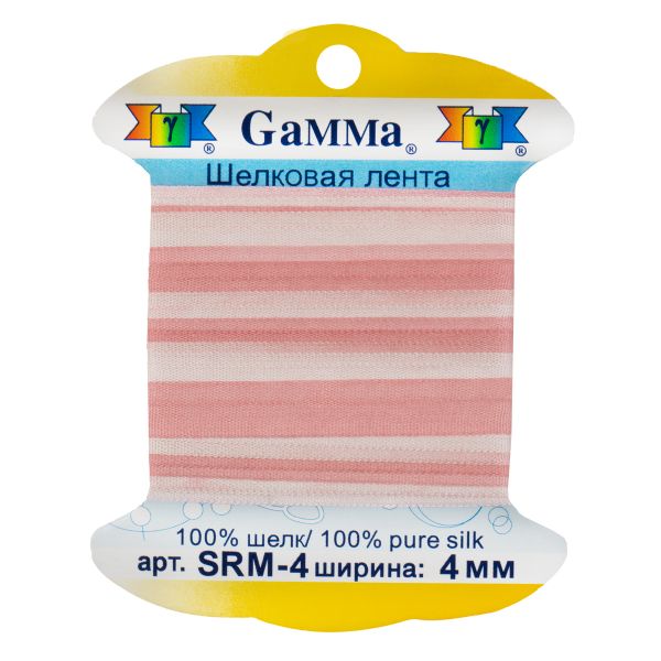 Лента (тесьма) шелковая 4.0 мм / 9.1±0.5 метров, M004 бл.розовый/гр.розовый, Gamma SRM-4