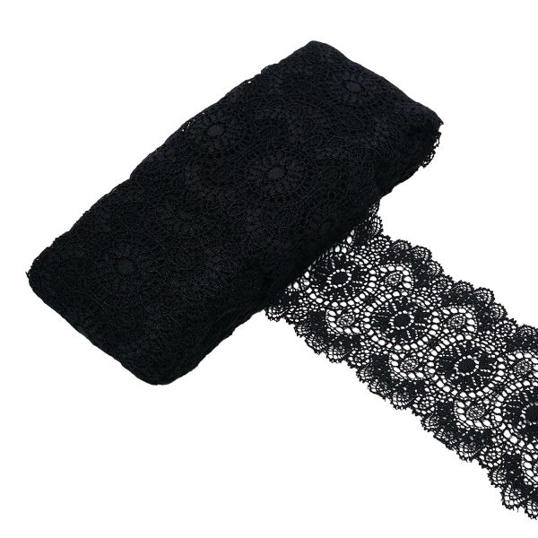 Кружево эластичное (стрейч) 80 мм / 13.72 метра, черный, 3AR3777
