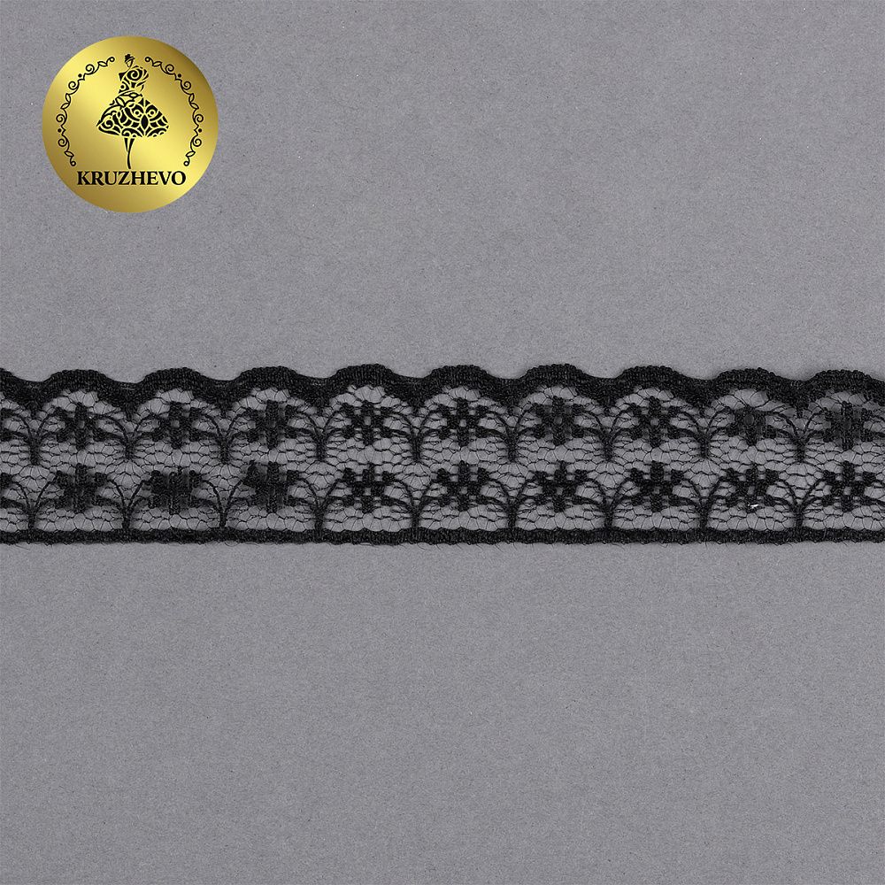 Кружево отделочное в стиле "трикотаж" 15 мм диз. T-012 цв.черный уп.9м