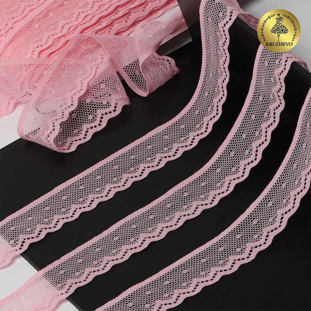 Кружево эластичное (стрейч) 25 мм, 8028, цв.F134 розовый уп.50м, Kruzhevo
